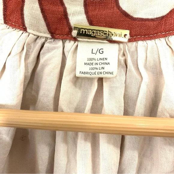 Magaschoni size Large 100% Linen Dress Puffy Sleeves Pockets Lined Rust Tan - Picture 6 of 8